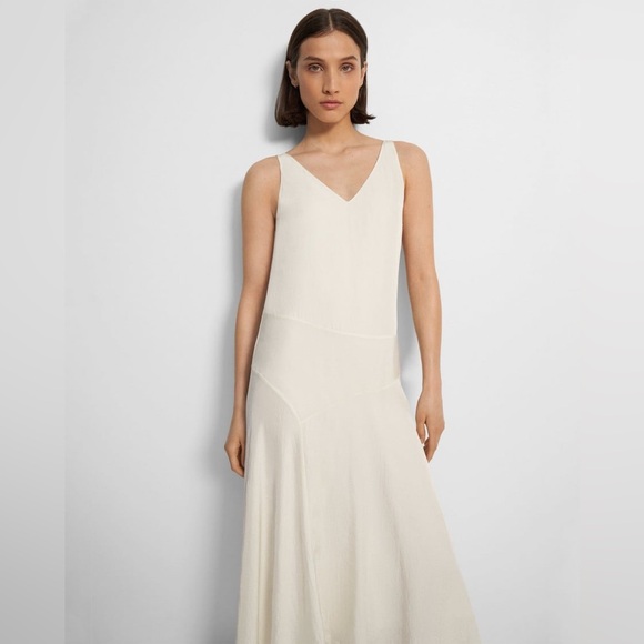 Theory Ivory Asymmetric V Neck long Dress - Picture 3 of 9